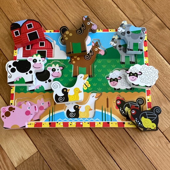 Melissa & Doug FARM ANIMALS CHUNKY INSET PUZZLE - Picture 2 of 15